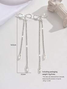 一套首饰（项链+耳环），闪亮蝴蝶结水晶流苏项链套装，镀银材质，适合晚宴、情人节礼物 - 銀色 - 查看 7