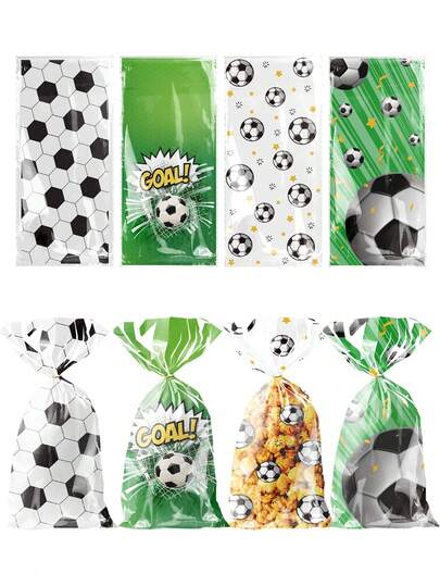 100/50pcs Soccer Party Gift Bags Set; World Cup Soccer Game Souvenir Bags, Soccer Themed Party Gift Bags, Soccer Club Snack Bags, Soccer Club Activity Bags, Soccer Sports Event Storage Bags, Cheerleading Event Storage Bags, Fan Gathering Snack Bags, Soccer League Cheering Gift Bags