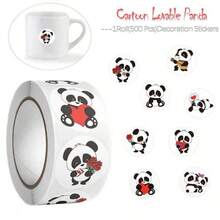 500Pcs/Roll Cartoon Panda Heart RewardsStickers 8 Designs 2.5cm/1.0in Round PerfectFor Learning Rewards Pad PC Fridge - Multicolor - View 1