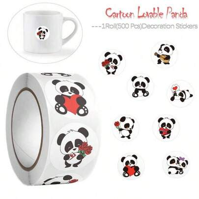 500Pcs/Roll Cartoon Panda Heart RewardsStickers 8 Designs 2.5cm/1.0in Round PerfectFor Learning Rewards Pad PC Fridge