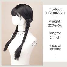 Black Straight Wig With Bangs - High Temperature Resistant Synthetic Wig, Braided Wig Whole Piece, Suitable For Cosplay, Halloween And Daily Wear - Black - View 6