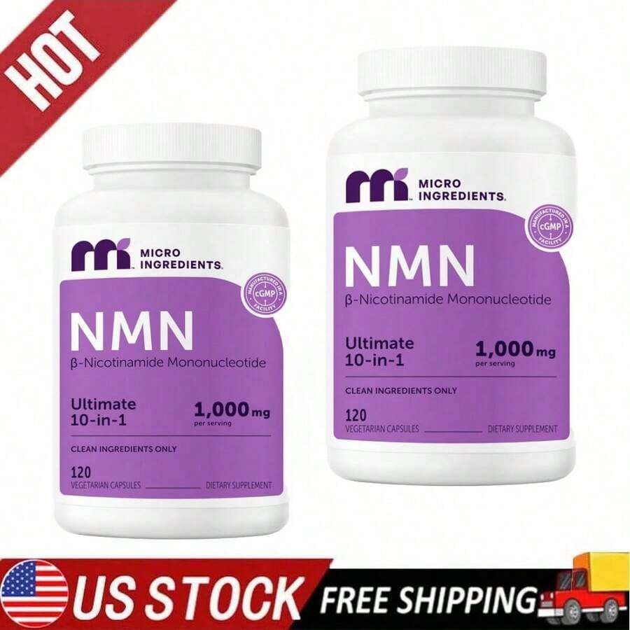 NMN 1,000mg Pure Vitality Formula | Synergistic Blend Of 10 Key Ingredients (Including Vitamin C, Resveratrol, CoQ10, And More),No Fillers, Plant-Based Capsules | Supports NAD+ Levels & Overall Wellness | 120 Capsules - 2 - 查看 1