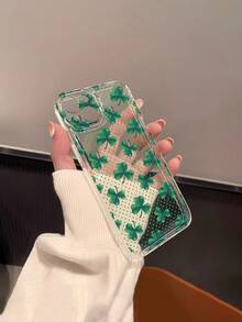 1pc Transparent Anti-Drop Soft Phone Case With Clover & Polka Dot Pattern, Compatible With IPhone 17/17 Pro/17 Pro Max/17 Air/16/16 Plus/16 Pro/16 Pro Max - Multicolor - View 1