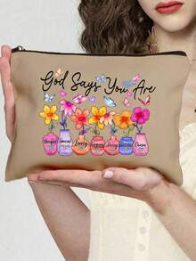 1 pieza Bolsa de maquillaje cristiana inspiradora | "Dios dice que eres único" Estampado floral religioso y versículo bíblico Organizador de viaje portátil con cremallera multifuncional | Disponible en varios colores | Adecuado para uso diario, viajes, playa, vacaciones, viajes de negocios, viajes al trabajo y vida universitaria | Regalo perfecto para damas en vacaciones/Pascua/Día de la Madre/Día de la Independencia/Temporada de bodas/Graduación/Aniversario/Cumpleaños - Multicolor - Ver 16