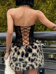 Áo croptop nữ gợi cảm, xuyên thấu, thêu ren, hở lưng, cổ yếm, màu đen, thích hợp cho mùa hè. - màu đen - Xem 3