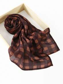 1 chiếc khăn trùm đầu Hijab thời trang nữ đa năng màu đỏ nâu kẻ caro kiểu Bohemian, phù hợp cho mọi mùa, mềm mại và thân thiện với da, khăn trùm đầu Hồi giáo, hàng mới năm 2026. - kẻ sọc màu nâu đỏ - Xem 6