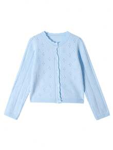 春季轻盈镂空针织开衫，百搭休闲通勤女式上衣，随机裁剪 - 藍色 - 查看 2