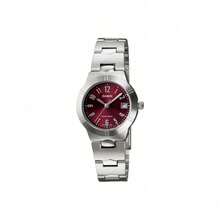 Reloj de cuarzo para mujer Casio con esfera roja, resistente al agua 30M con correa de acero inoxidable - Unitalla - Ver 4