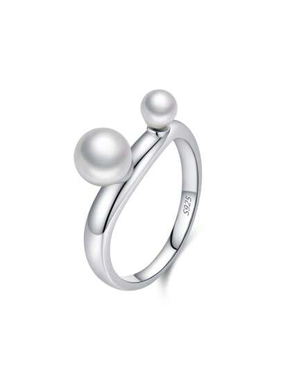 1 szt. Elegancki pierścionek z perłą i muszlą ze srebra próby 925 w geometrycznym kształcie dla kobiet, prezent na urodziny, ślub, zaręczyny, biżuteria artystyczna