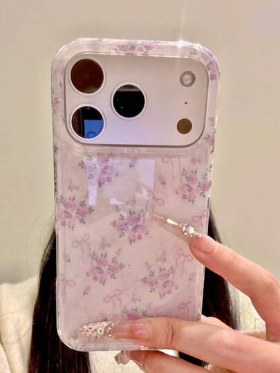 浅紫色蝴蝶结小碎花手机壳，兼容 17 Pro Max、17 Pro、17 Air、17、15、16 Pro Max、14 Pro、13、12、11，柔软后盖，适合作为送给女孩的礼物。