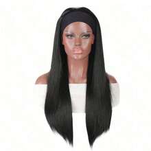32 Inch Straight Ribbon Wig, Black Heat-Resistant Synthetic Fiber, Women's Headband Wig, Full Machine Wefted Wig - Multicolor - View 3