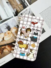 1pc Cute Puppy Design Flip Wallet Phone Case, Japanese Style Bone Print Notebook Cover, Transparent TPU Anti-Drop, Compatible With Iphone 11/12/13/14/15/16/16 Plus/17/17 Pro/17 Pro Max And Galaxy S24 Ultra/A25/A55 5G/S25, Kawaii Gift For Dog Lovers, Students, Daily Use - Multicolor - View 5