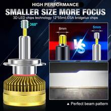 2个200W 60000LM 360° LED大灯灯泡 H1 H7 H11 9005 HB3 9006 HB4 6000K 白色即插即用汽车大灯 - A - 查看 3