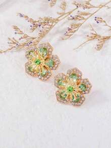 Juran Flower Design Stud Earrings Valentines,Mom,Mother,Mother's Day, - màu xanh lá - Xem 3