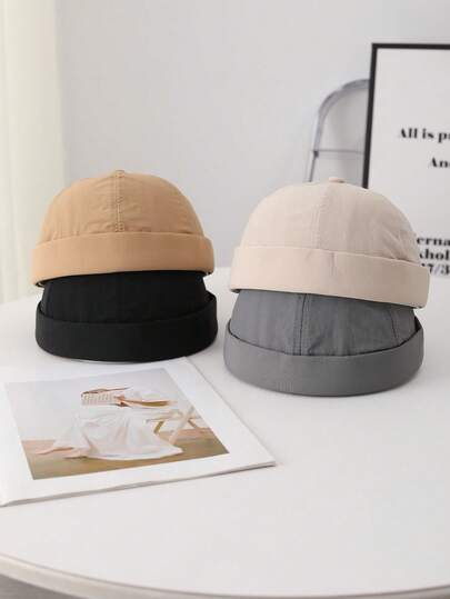 1顶防水无帽檐卡其帽，速干无檐帽，纯色防紫外线针织帽，可调节，男女通用