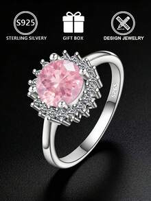 S925 Sterling Silver Ring With Pink Cubic Zirconia, Sunflower Design, Adjustable Size, Suitable For Daily Wear/Great Gift Choice, Comes With Gift Box - Silver - View 8
