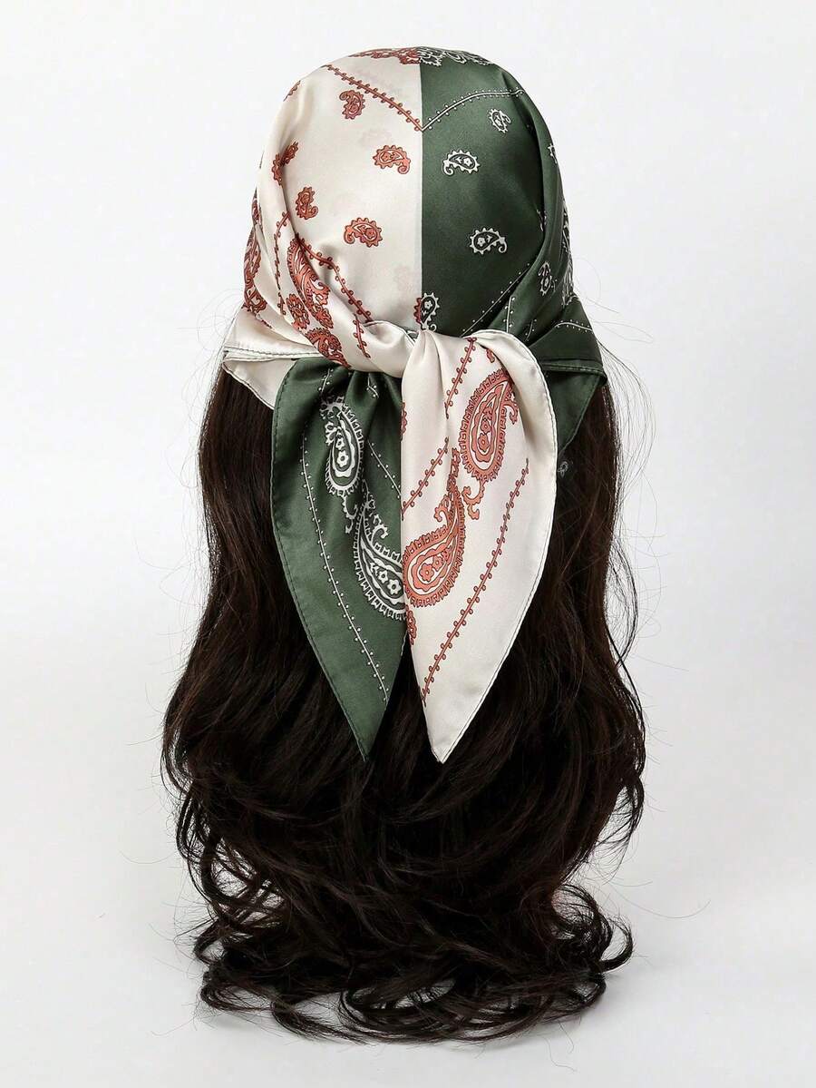 1pc Women's Geometric Print Bandana Scarf, Silk Headband, Neck Scarf, Suitable For Daily Use - Multicolor - View 1