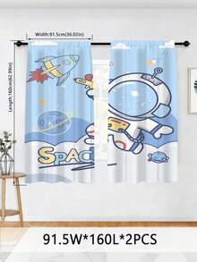 2 tấm rèm cửa hình phi hành gia, hành tinh vũ trụ cho trẻ em, rèm cản sáng hoạt hình, rèm cửa có túi luồn thanh treo, thích hợp cho phòng ngủ bé trai và bé gái, phòng ngủ trẻ em và phòng chơi. - Nhiều màu - Xem 12