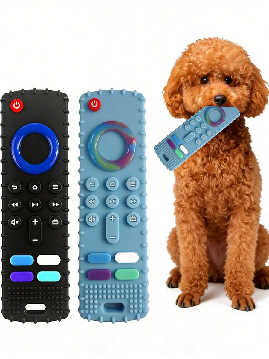 硅胶遥控造型狗狗磨牙玩具，耐用磨牙棒，益智玩具，适合幼犬、小型犬（如泰迪熊），宠物用品 - 彩色 - 查看 1