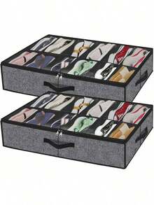 2Pcs Large Under Bed Shoe Organizer,29.3x23.6x5.9Inches Sturdy Under Bed Shoe Storage Organizers Boxes Fit Total 24 Pairs, Large Capacity Storage Bag,Quilt Travel Moving Storage Packing Bag,For Home, Closet Organization And Storage, Storage Organizer - Multicolor - View 14