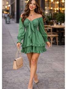Women Short Dresses - Mint Green - View 3