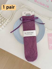 1双女士小腿袜（无硬纸板），薄款芭蕾舞风格交叉蝴蝶结小腿袜，适合春夏穿着，可搭配裙子等多种服饰。 - 彩色 - 查看 13