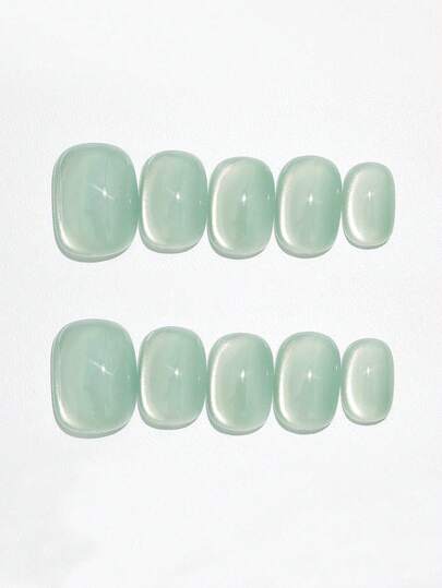 10pcs Handmade Oval Shaped Press-On Nails, Green Minimalist Cat Eye Matte Nail Stickers, Suitable For Women And Girls, Ideal For Spring, Summer, Autumn, Winter, Parties And Daily Wear