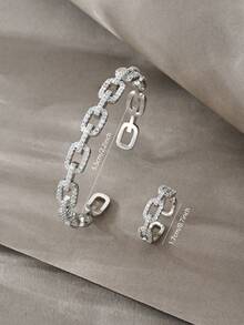 Pulsera de plata, versátil con incrustaciones de cobre y circonita, adecuada para uso diario, reuniones, citas, realza la elegancia - Plateado - Ver 4