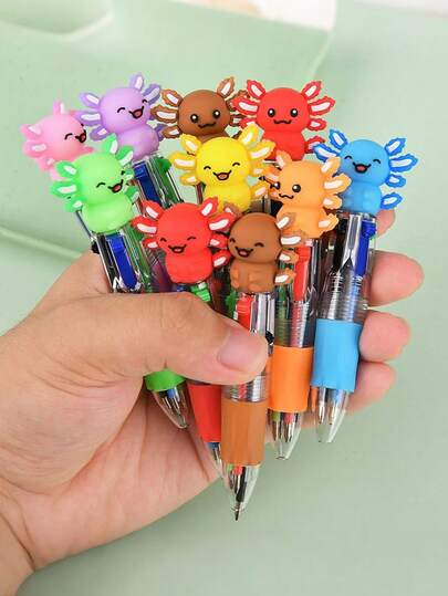 四合一多色可爱迷你圆珠笔套装，生日派对礼物，DIY小礼物，彩色笔，卡哇伊笔（蜥蜴）