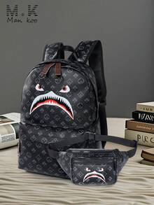 Conjunto de mochila 2 em 1 com estampa de flor de ameixa (mochila + pochete), essencial para escola, deslocamento diário, viagens curtas e exploração urbana. Bolsa para laptop com estampa floral vintage, pochete ajustável, material PU espesso, popular entre estudantes e jovens profissionais que buscam estilo e praticidade. - Multicolorido - Ver 1