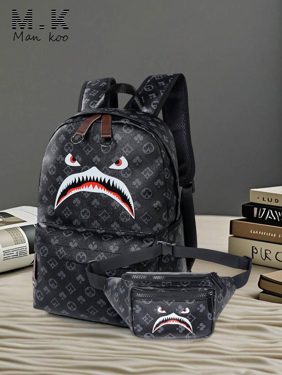 Conjunto de mochila 2 em 1 com estampa de flor de ameixa (mochila + pochete), essencial para escola, deslocamento diário, viagens curtas e exploração urbana. Bolsa para laptop com estampa floral vintage, pochete ajustável, material PU espesso, popular entre estudantes e jovens profissionais que buscam estilo e praticidade. - Multicolorido - Ver 1