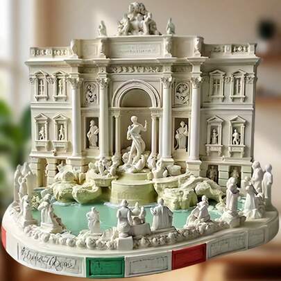 3D Mini Trevi Fountain Fridge Magnet: Layered Bas-Relief Of Baroque Architecture And Central Statue, Flowing Water And Rock Details, Embedded Italian Flag And Signature Base - A Slice Of Roman Art Within Reach