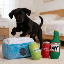 1个带发声器的毛绒狗狗玩偶，饮料瓶造型，宠物狗和猫的咀嚼玩具，可供自娱自乐 - 彩色 - 查看 4