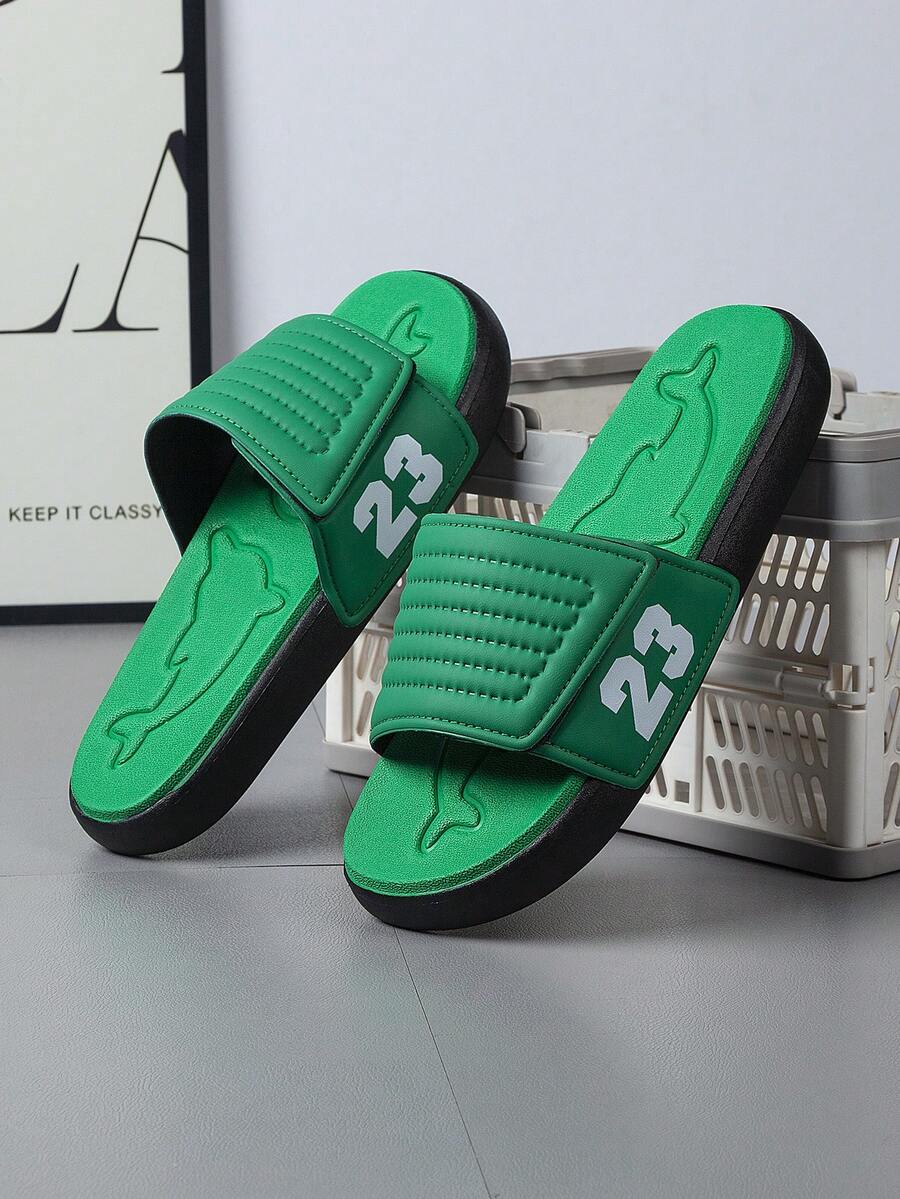 39-46 Size Men's Summer Plus Size Slippers, Outdoor Comfortable Casual Shoes, Lightweight Non-Slip Home Slippers, Durable Breathable Men's Sandals For Outdoor & Daily Wear (Asymmetric Pattern) - Green X2323 - View 1