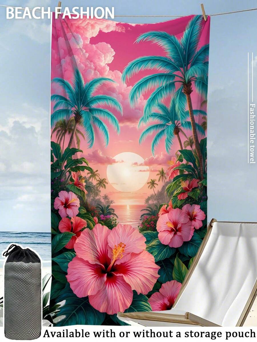【250克超柔软速干沙滩巾 | 70*140厘米/90*180厘米可选 | 日落花卉印花 | 高吸水性便携泳巾、浴室装饰巾、沙滩巾 | 适用于夏季海滩、游泳、旅行、露营、健身】 - 彩色 - 查看 1