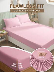 1 Stück einfarbiges Spannbetttuch, weich & hautfreundliche Matratzenauflage, geeignet für alle Jahreszeiten, maschinenwaschbar, passend für Einzelbett/Doppelbett/Queensize/Kingsize, ideales Bettwäsche-Geschenk, Heimdekoration, Schlafzimmerdekoration - Pink - Übersicht 4