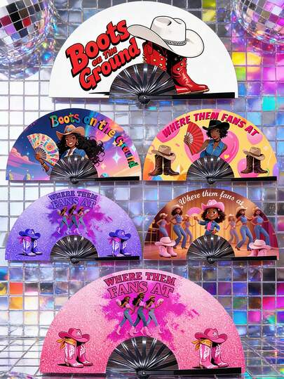Cowboy-Style Folding Hand Fan, American Folding Fan, Foldable Hand Fans, For Music Festivals, Stage Shows, Parties, Rave Events, Graduation, Nightclub Decorations, Bar Decoration, Holidays, Also Great For Carnivals, Glow Parties, Disco, Gift For Friends And Family, Neon Lights, Rainbow Costumes, Summer Essentials, Bedroom Decor, Travel, Cosplay, Photography.