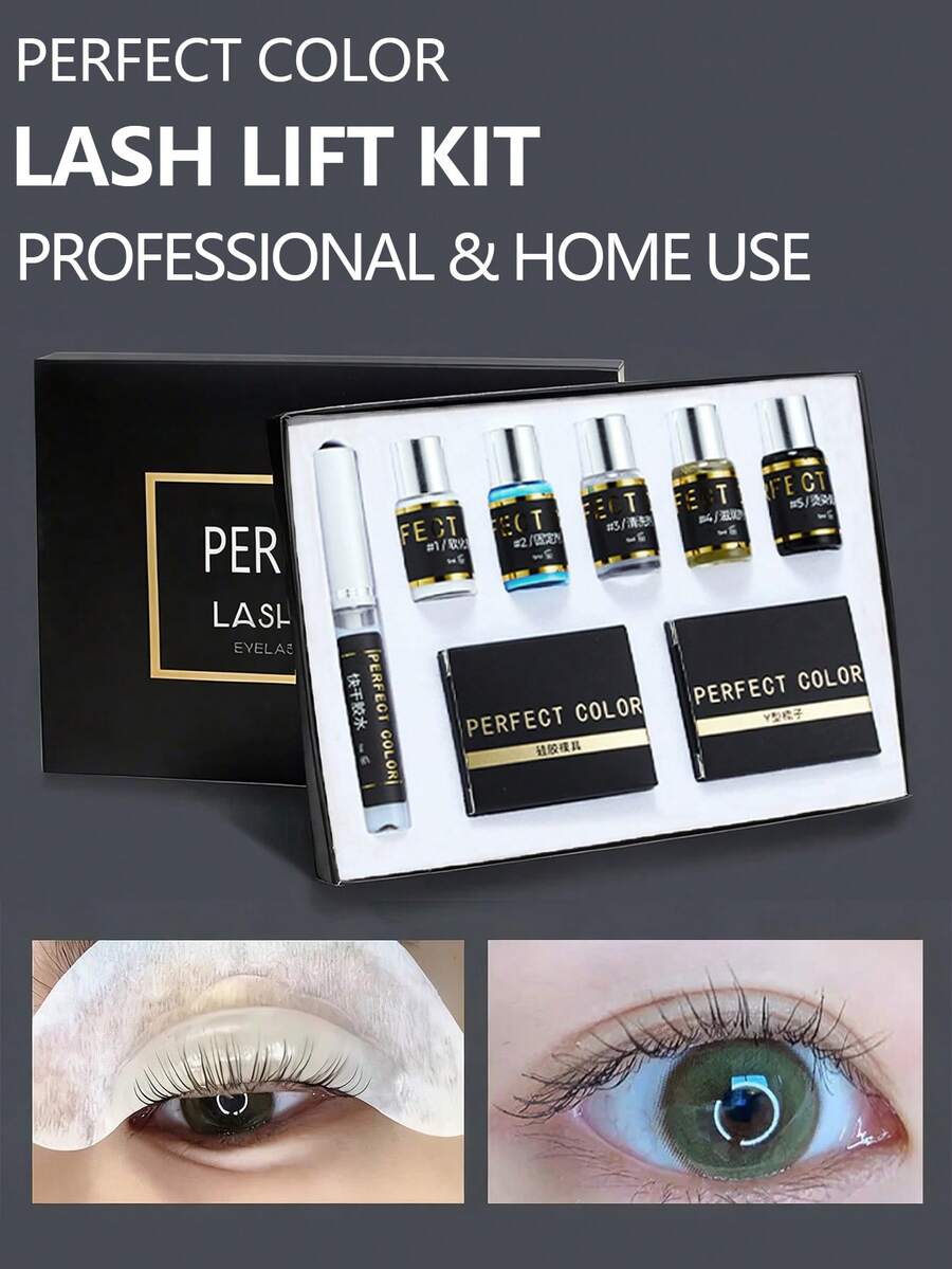 Eyelash Perming & Tinting Kit, Eyebrow Perming & Tinting Kit, Eyelash Perming Kit, Professional 2-In-1 Eyelash & Eyebrow Perming & Tinting Kit, 2026 Upgraded Eyelash Perming & Tinting Kit Long-Lasting 6 Weeks Effect, Suitable For Salon And Home Use, Recommended Perfect Color - 黑色 - 查看 1