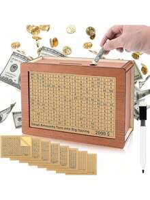 1pc Euro/Dollar Version Wooden Money Box With Digit Checking Function, Money Box With Savings Goal, Money Box With Counter, Piggy Bank With Savings Goal - View 5