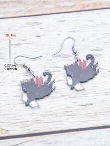 1 Pair 2D Flat Heart & Archer Cat Acrylic Pendant Earrings, Elegant Minimalist Style Jewelry Earrings For Women, Suitable For Daily Wear And Vacation - Black - View 5