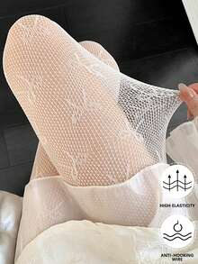 1件装女士白色蕾丝边打底裤，洛丽塔风格薄款蝴蝶提花七分裤，适合春夏穿着 - 彩色 - 查看 8