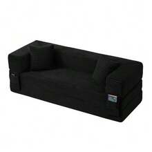 Modern Corduroy Sofa With A  Look, Classic Square Design, Unique Two-Level Design, Convertible Into A Bed, Ideal For Apartments And Large Rooms. - 黑色 - 查看 4