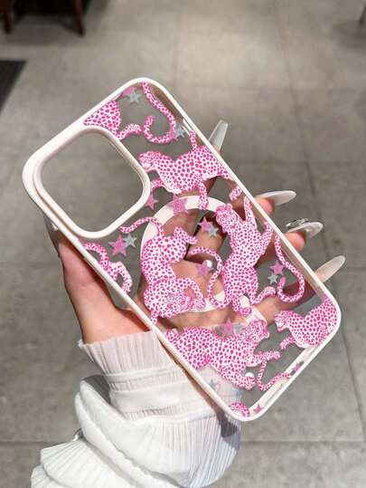 Custodia per telefono con carica senza fili, a prova di urto, con motivo a stelle leopardate rosa, adatta per Samsung S24/S25/S23 serie S e serie A55/A15/A15, 17, 16 Pro Max, 14/13, 12, 11 Pro Max, 15 Pro Max, 17 Pro Max, può essere usata come regalo di compleanno, per la fidanzata, il fidanzato o per uso personale