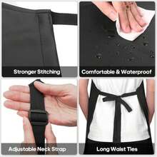 Gotega 2 Pack Aprons For Men Women With Large Pockets, Waterproof Rubber Vinyl Apron 40 Inch Heavy Duty Chef Apron Black Adjustable Work Apron For Dishwashing Kitchen Cooking Drawing - ColorE - 查看 4
