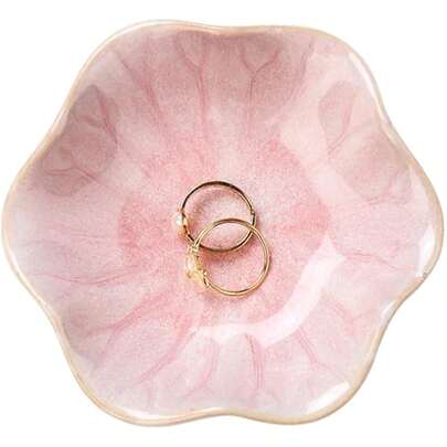 Pink., Home Drat For Mom Best Friend Sister, Ceric Trinket Tray Jewelry Dish Organizing Nelace Earrings, Small Key Bowl, Lotus Leaf Shape Drative Ring Tray Variant 4