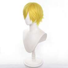 12英寸短直金发波波头海贼王山治假发长灰色合成动漫万圣节派对耐热假发 - 薑色 - 查看 2