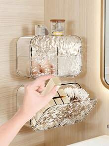 Wall-Mounted Transparent Plastic Cosmetic Storage Box, Multi-Layer Design, Lightweight And Portable, Suitable For Bathroom Storage, Can Hold Toiletries, Cotton Swabs And Cosmetics, No Electricity Required, Space-Saving, Bathroom Accessories, Home Goods, Cosmetic Storage, Home Cleaning, Bathroom Decor - Multicolor - View 1