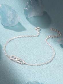 1pc S925 Sterling Silver Criss-Cross Double Buckle Zirconia Inlaid Bracelet, Versatile Daily Wear, Korean Fashion Minimalist Unique Design Jewelry, Exquisite Gift - Cube - View 4