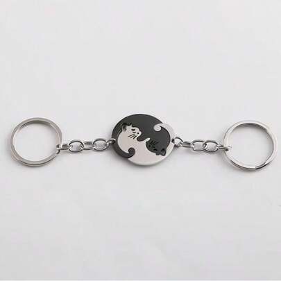 Set de 2 llaveros con forma de corazón adorables, llavero de pareja, regalo de cumpleaños para padres, regalo adorable de gato con corazón para Navidad y graduación