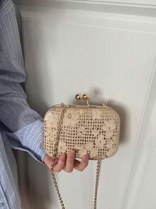 2026新款女士网纱手拿包，配金属纽扣，闪亮晚宴包，派对宴会包，适合婚礼、舞会礼服 - 金色 - 查看 7